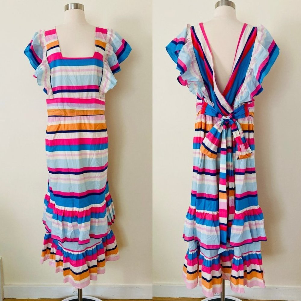 Anthropologie Plenty By Tracy Reese Ruffled Maxi Dress Rainbow Size 3X NWOT
